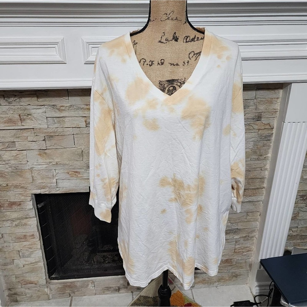 Jane & DeLancey tan and white tie dye 3/4 sleeve sweatshirt plus size 3X